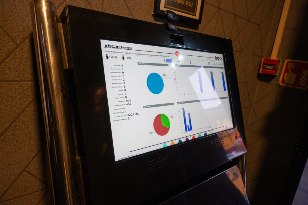 A screen on one of the new ID scanners shows the different options that are available for late premises owners to share information with other venues