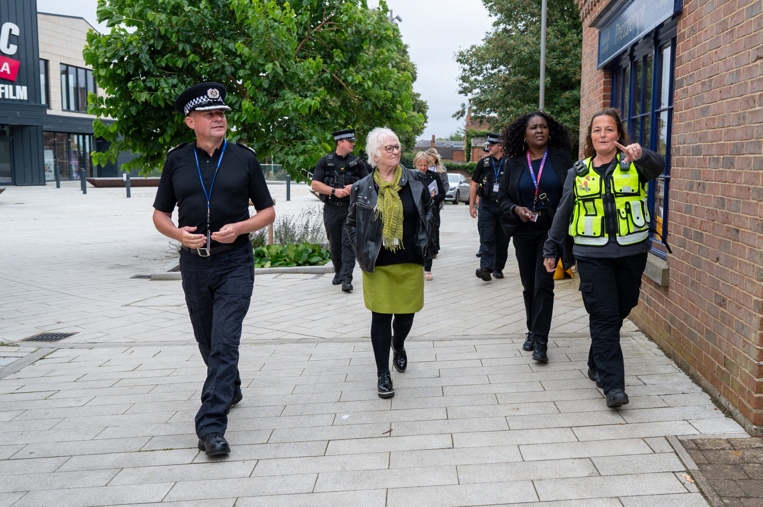 Chief Constable Ivan Balhatchet, PFCC Danielle Stone and Deputy PFCC Marianne Kimani in Daventry town centre