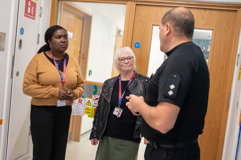 DPFCC Marianne Kimani and PFCC Danielle Stone speaking to a Police Inspector