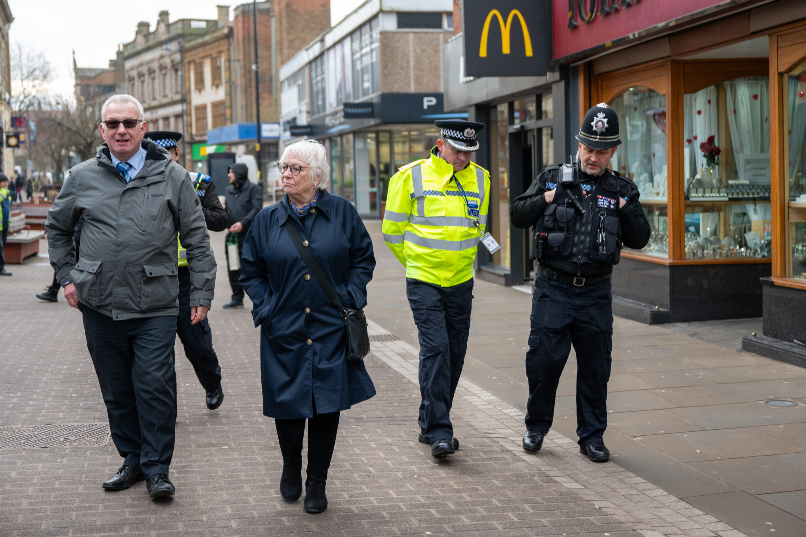 Danielle Stone and Ivan Balhatchet during a visit to Kettering town centre