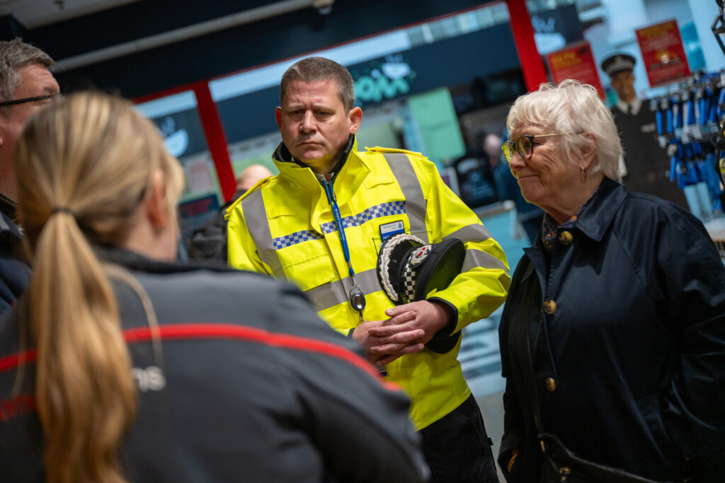 Danielle Stone and Ivan Balhatchet during a visit to Kettering town centre