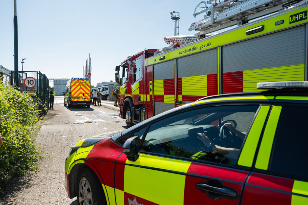 Fire crews called to the scene of the simulation exercise.