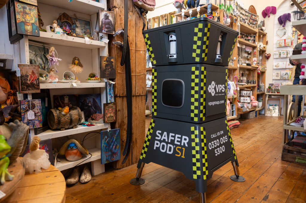 The Pod, pictured at Vintage Guru back in December, monitored the store and acted as a visual deterrent to crime.